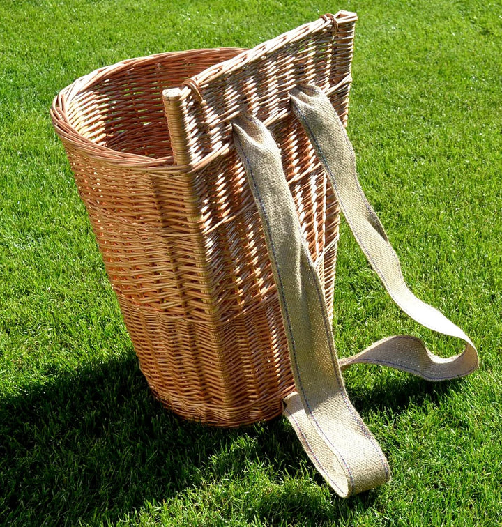 Rückentragekorb aus Weide – Handgeflochten & ergonomisch – Natur oder lackiert – 60x44x37cm – Jutegu