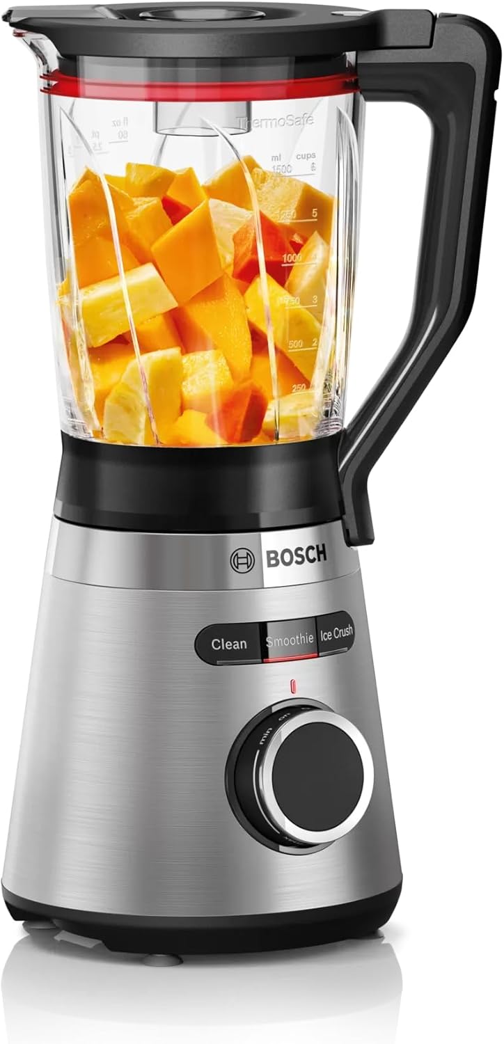 Bosch Standmixer, Smoothie Maker, 30,000 U/min, 1200 W, Edelstahl-Messer, 1,5l ThermoSafe Glasbehält