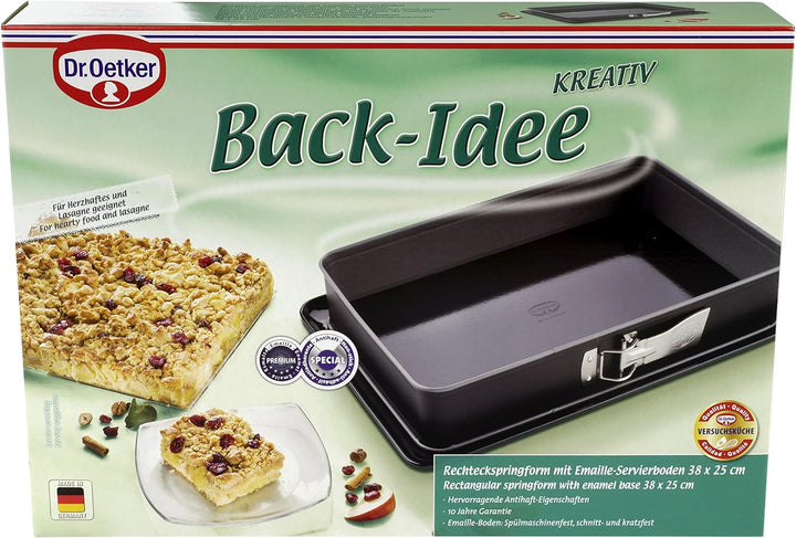 Dr. Oetker Rechteckige Springform mit Servierboden 38 x 25 cm Back-Idee – Eckige Backform mit Schnit