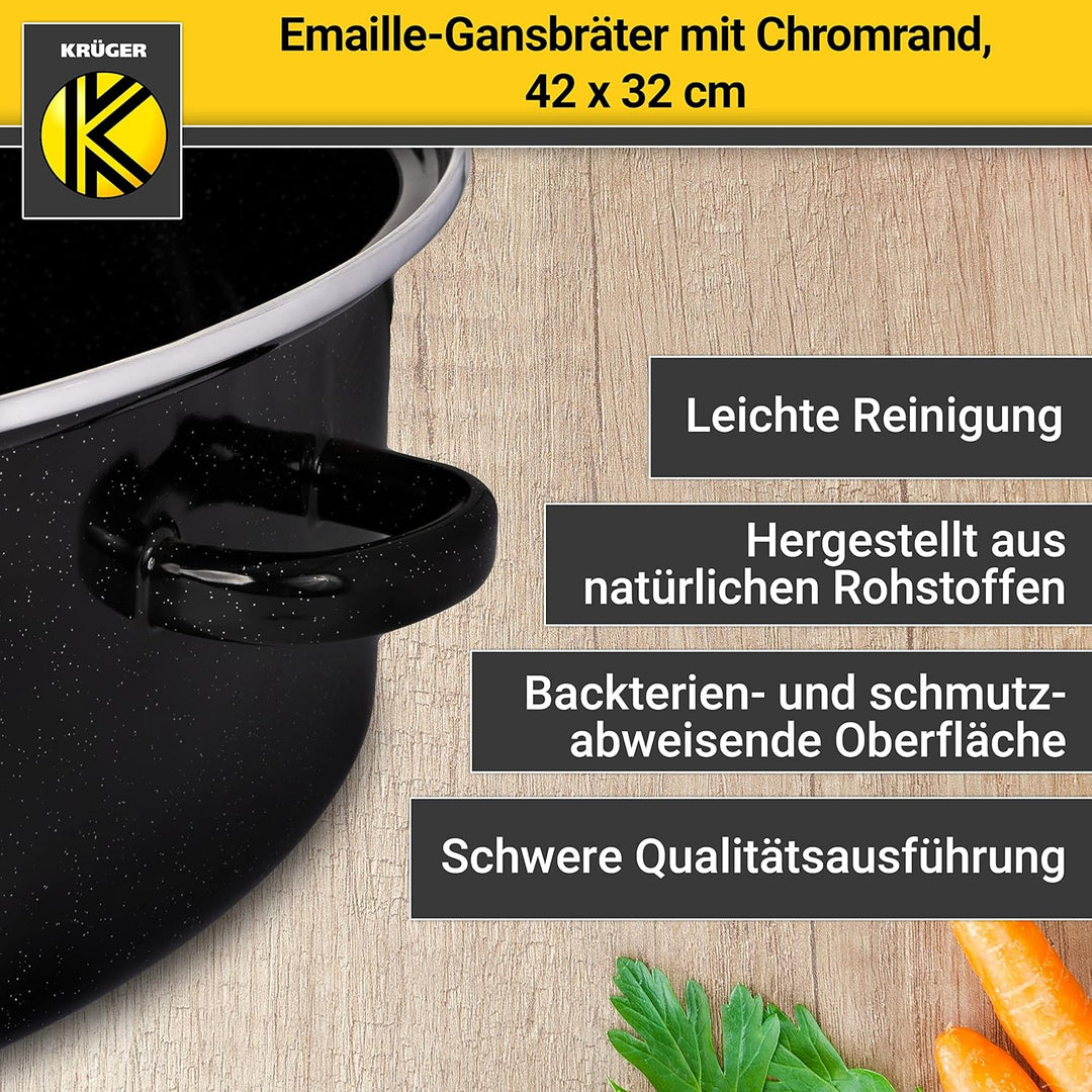 Krüger Emaille-Gansbräter mit Tropfdeckel - hochwertiger Bräter - für alle Herdarten geeignet - herv