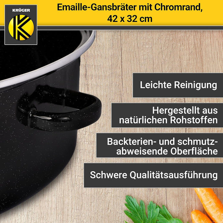 Krüger Emaille-Gansbräter mit Tropfdeckel - hochwertiger Bräter - für alle Herdarten geeignet - herv