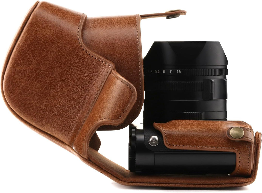 MegaGear MG1403 Leica Q-P, Q (Typ 116) Ever Ready Echtleder Kamera-Case mit Trageriemen - Braun, Bra