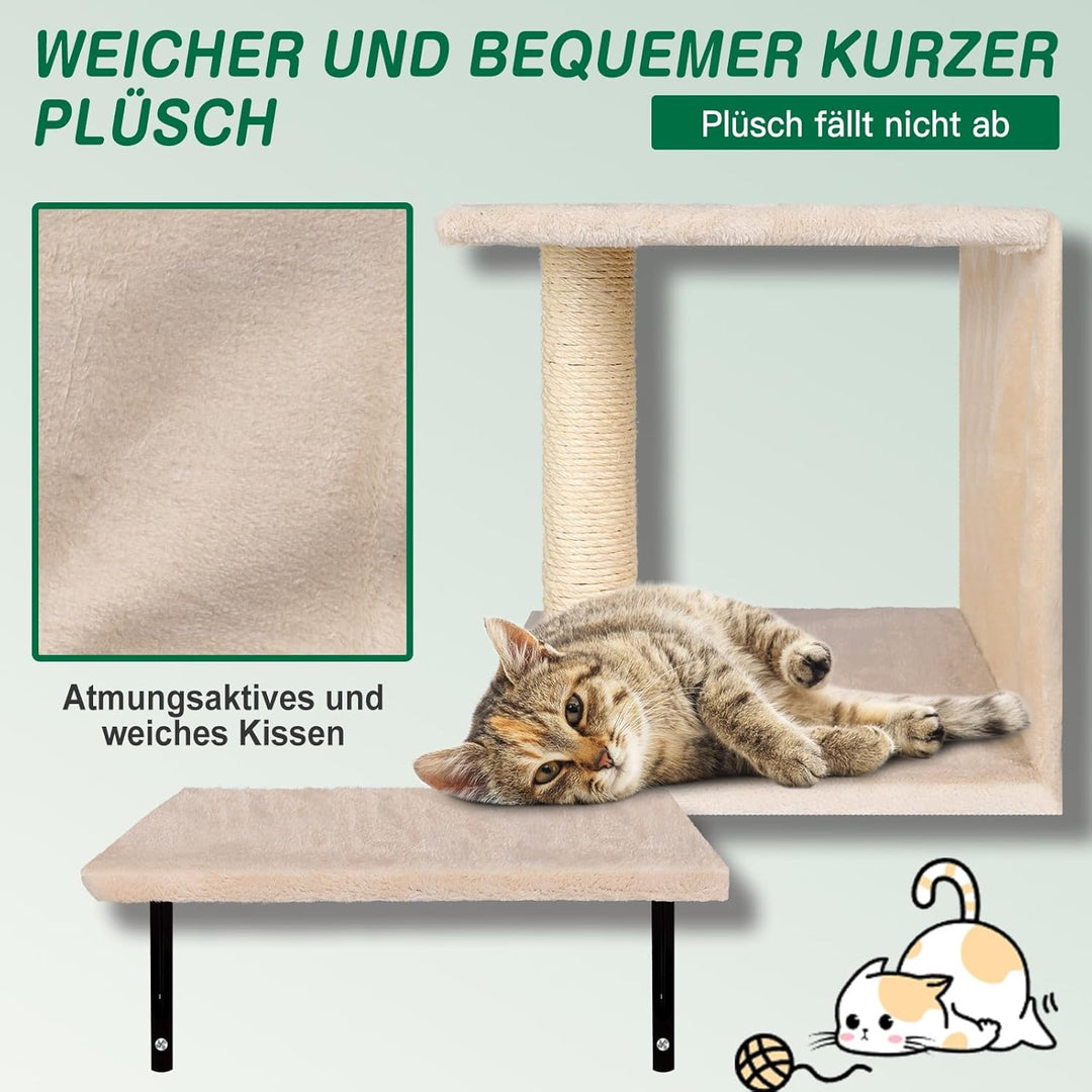 Zvonema Kletterwand Katzen, Katzen Wandelemente, 10-Teilig Kletterwand Set, Stabiler Holz Katzenmöbe