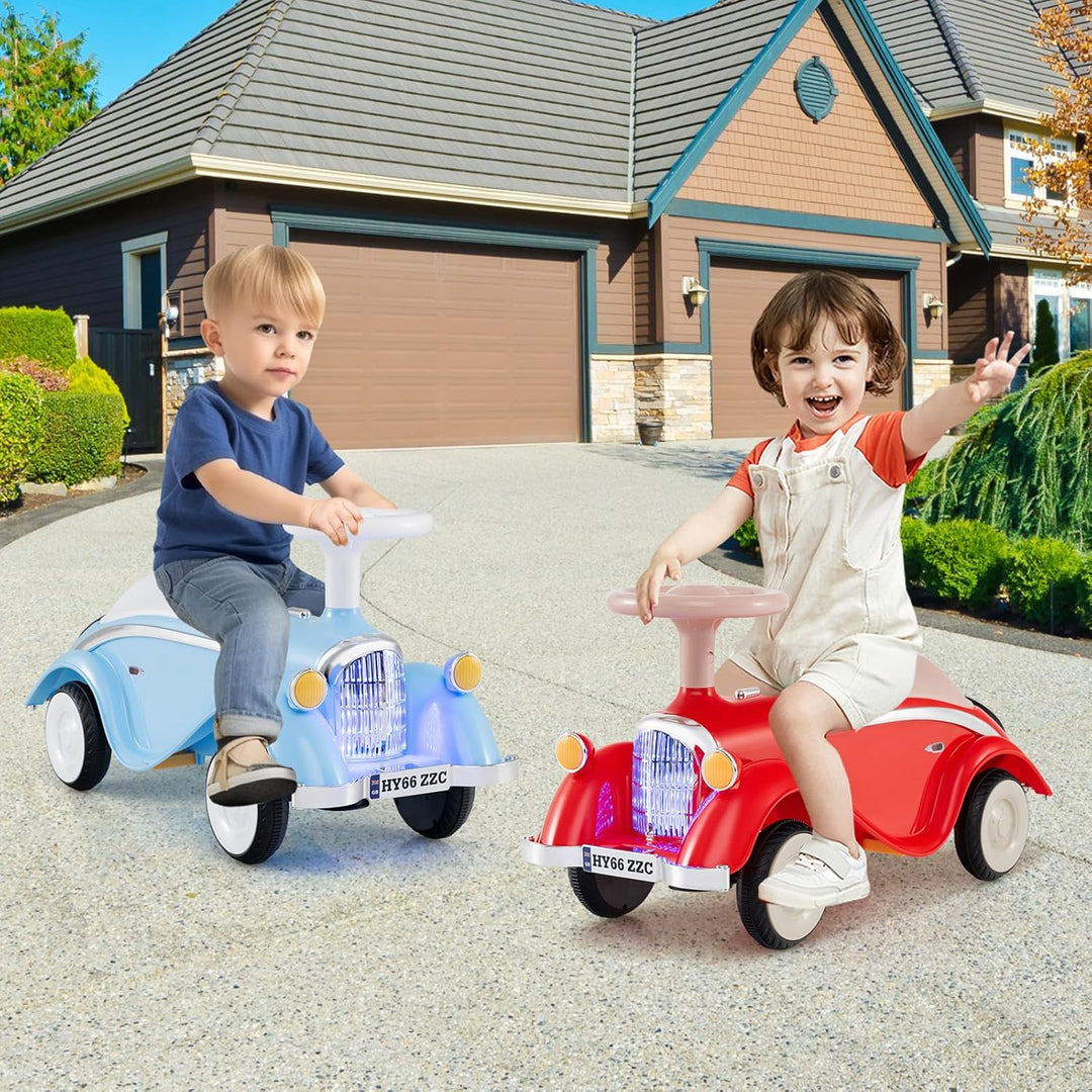 GOPLUS Kinder Rutschauto, Retro Classic Schiebeauto, Kinder Rutschfahrzeug mit Lenkrad, Hupe, LED-Sc