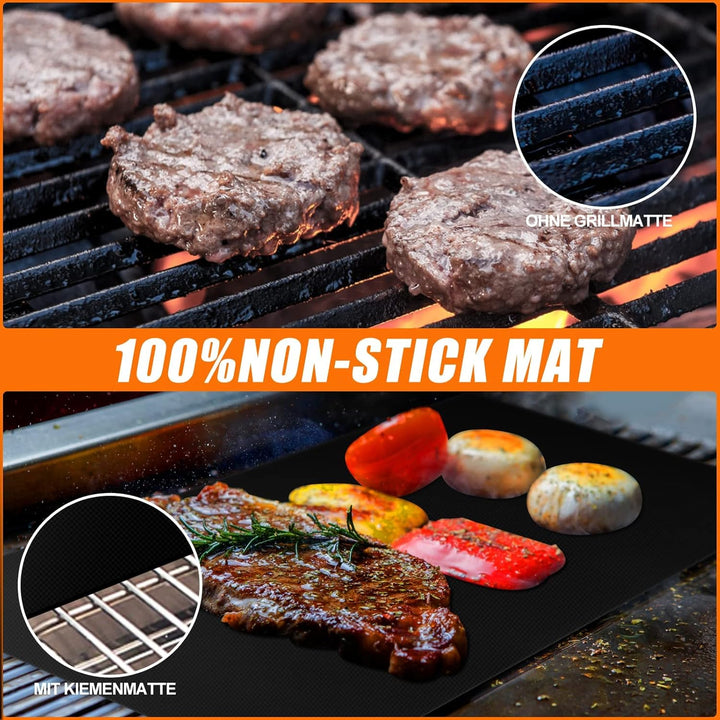 DIKER BBQ Grillmatte, Antihaft 5er Set 40x60cm, Backmatte für Holzkohle & Backen, Backpapier Wiederv