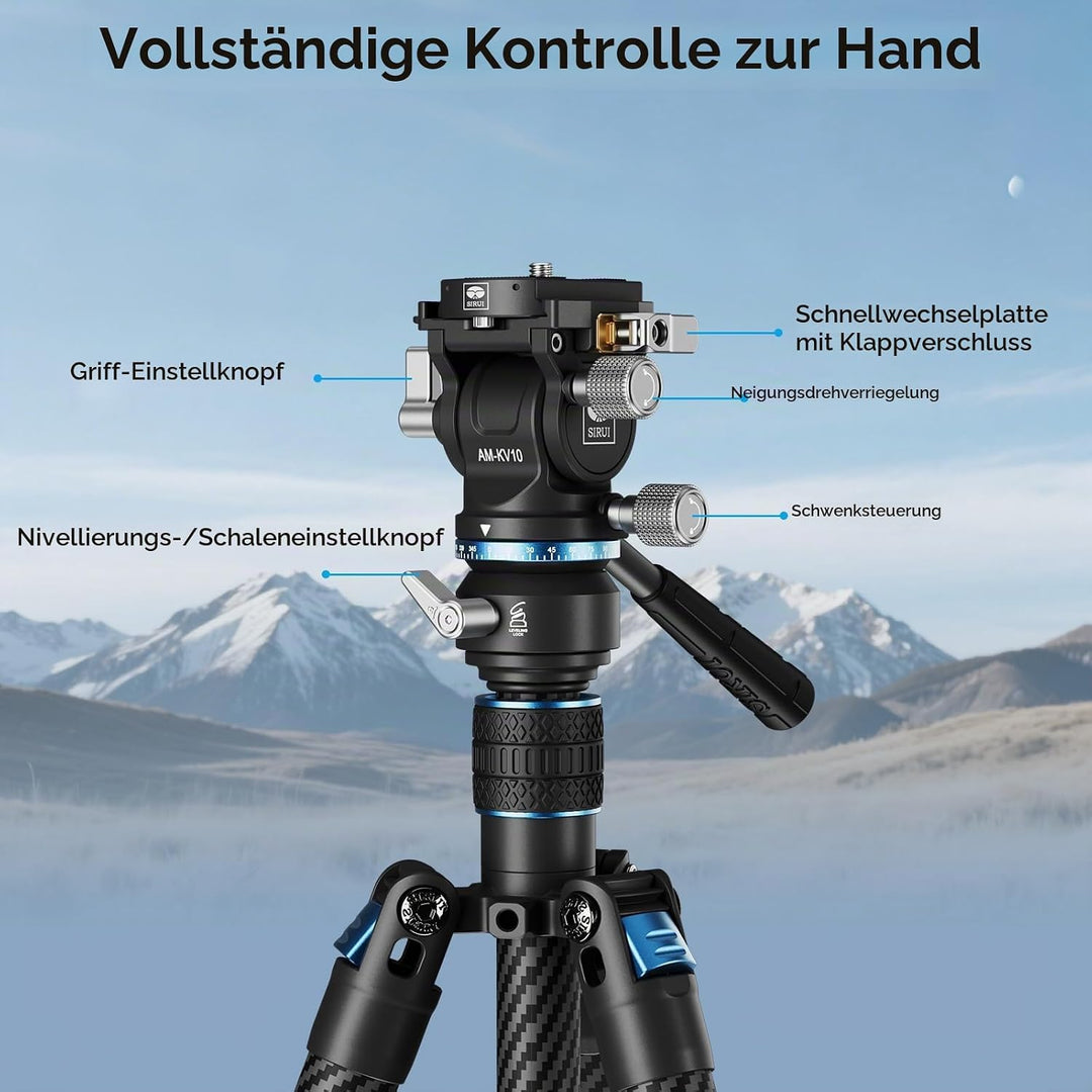 SIRUI Traveler Air-L Carbonfaser-Stativ mit Fluidkopf, 360° Schwenk &amp; ±90° Neigung, 5 kg Traglast, S