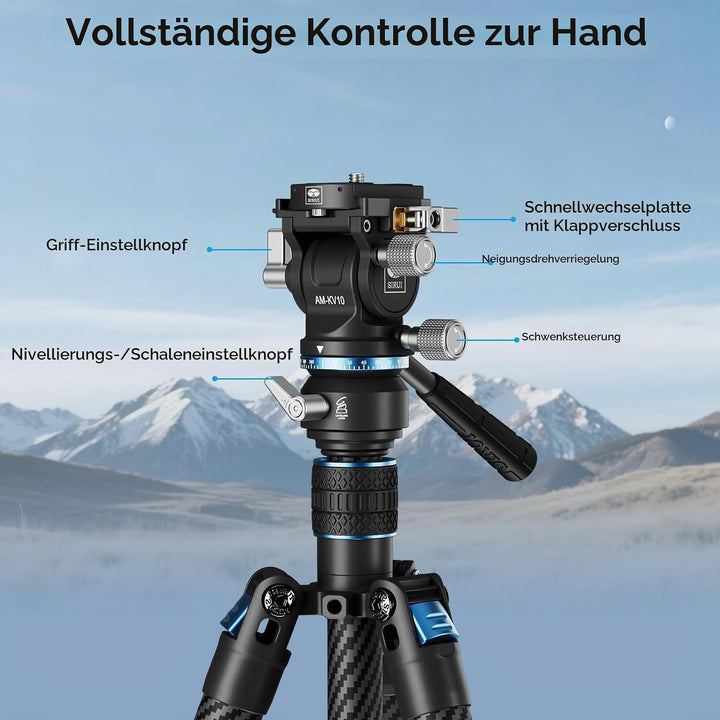 SIRUI Traveler Air-L Carbonfaser-Stativ mit Fluidkopf, 360° Schwenk &amp; ±90° Neigung, 5 kg Traglast, S