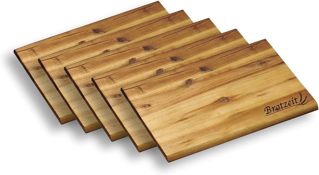 KESPER - 5er Pack - Frühstücksbrettchen XL mit Einbrand Brotzeit - 32 x 21 cm - Essbrett - Akazie -