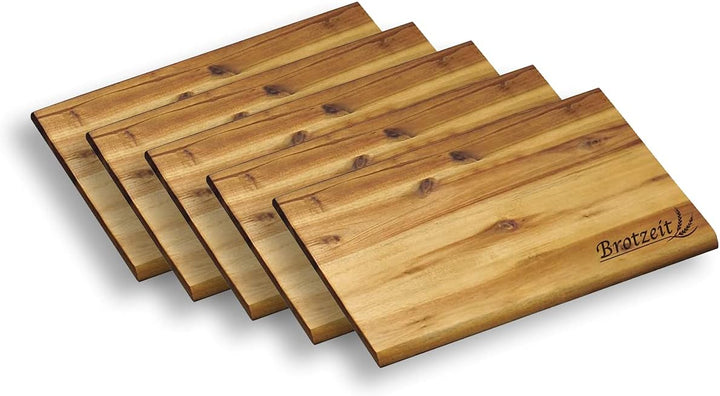 KESPER - 5er Pack - Frühstücksbrettchen XL mit Einbrand Brotzeit - 32 x 21 cm - Essbrett - Akazie -