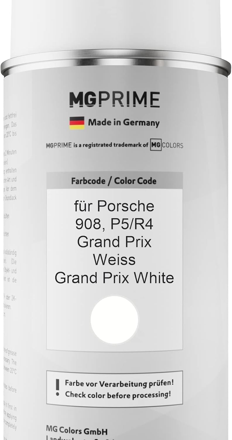 MG PRIME Autolack 2K Spraydosen Set für Porsche 908 / P5/R4 Grand Prix Weiss/Grand Prix White Basisl