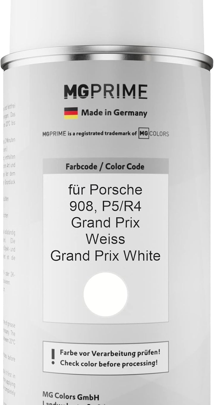 MG PRIME Autolack 2K Spraydosen Set für Porsche 908 / P5/R4 Grand Prix Weiss/Grand Prix White Basisl