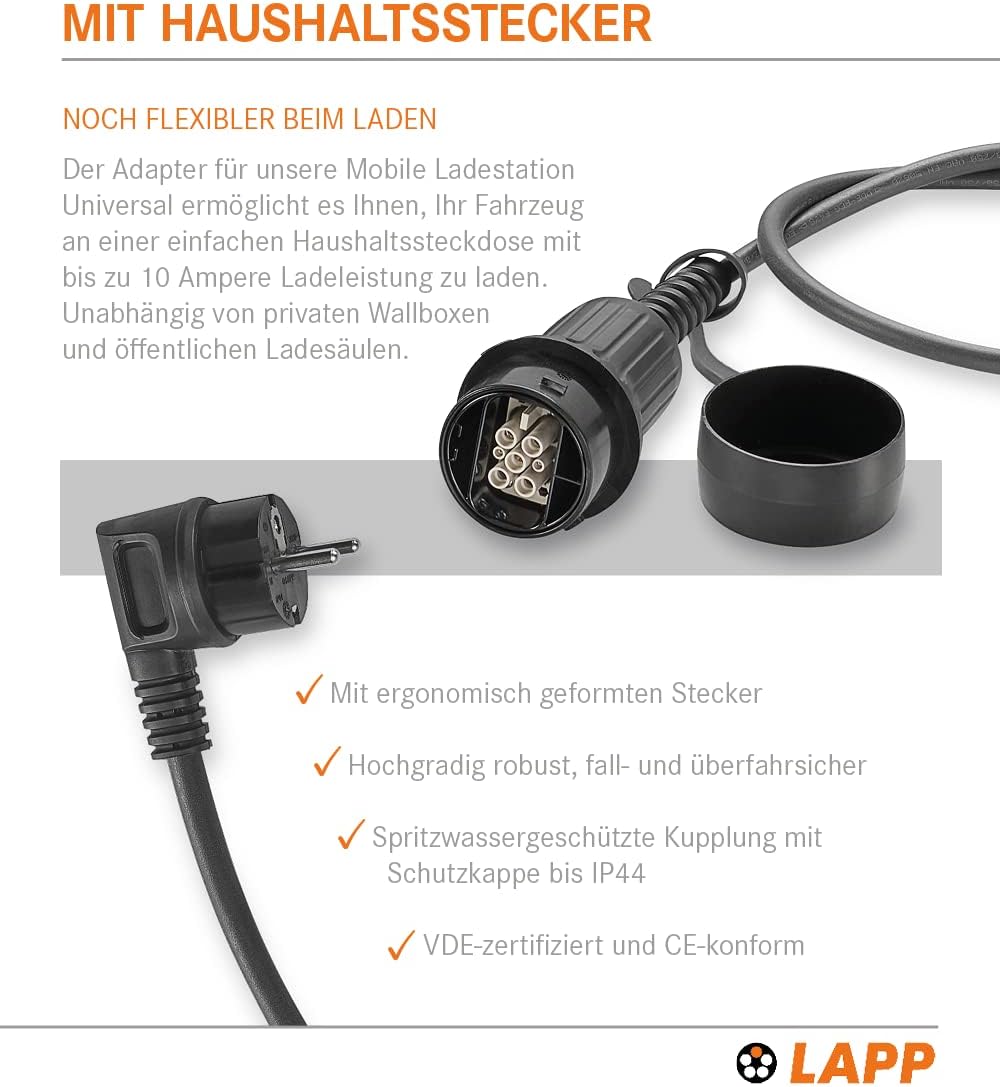 LAPP MOBILITY Schutzkontakt Ladeadapter Universal / 2,3 kW / 10 A/geeignet für Plug-in-Hybrid (PHEV)