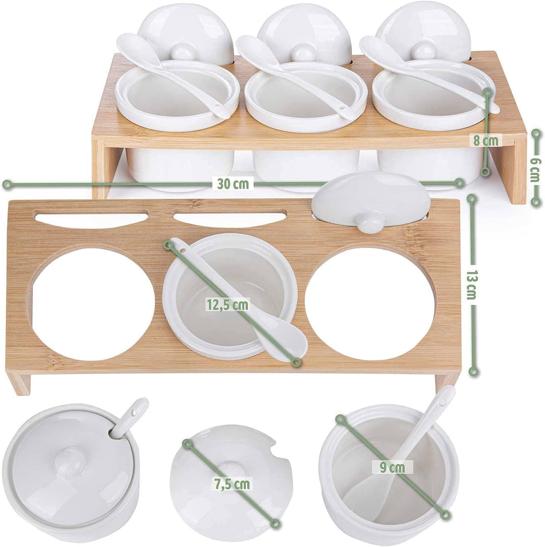 Dip-Schälchen Servierschalen Set aus Porzellan-Schalen mit Löffeln und Deckeln; 3 Schälchen im Servi