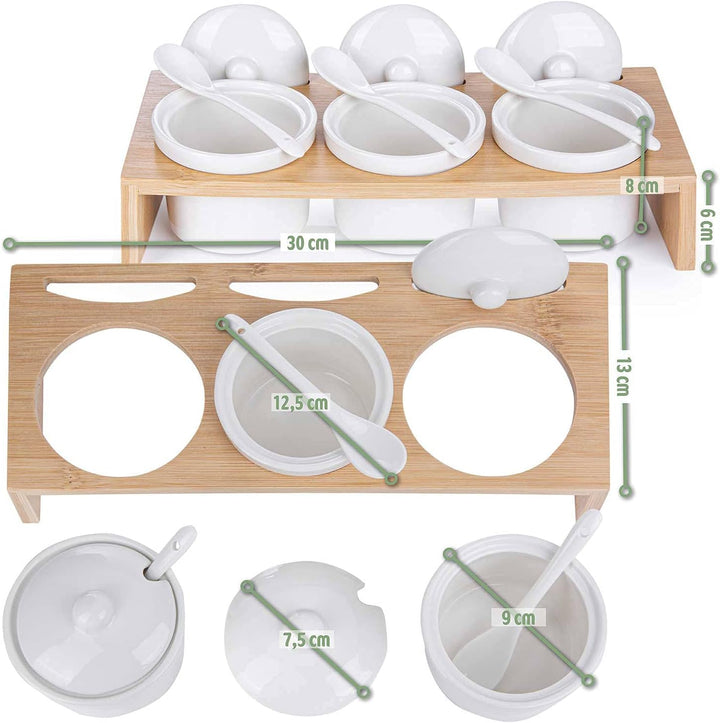 Dip-Schälchen Servierschalen Set aus Porzellan-Schalen mit Löffeln und Deckeln; 3 Schälchen im Servi