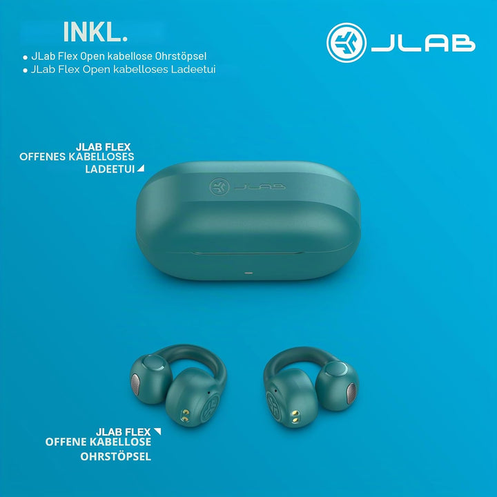 JLab Flex Open Ear Kopfhörer - Open Ear Earbuds, Manschetten-Design Clip-On-Kopfhörer, 21 Stunden Ak