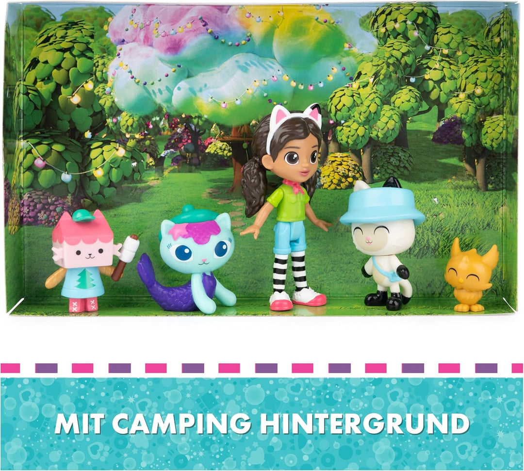 Gabby's Dollhouse, Camping Figuren Set, Gabby mit Panda Pfötchen, Baby Box und Meerkätzchen sowie 1