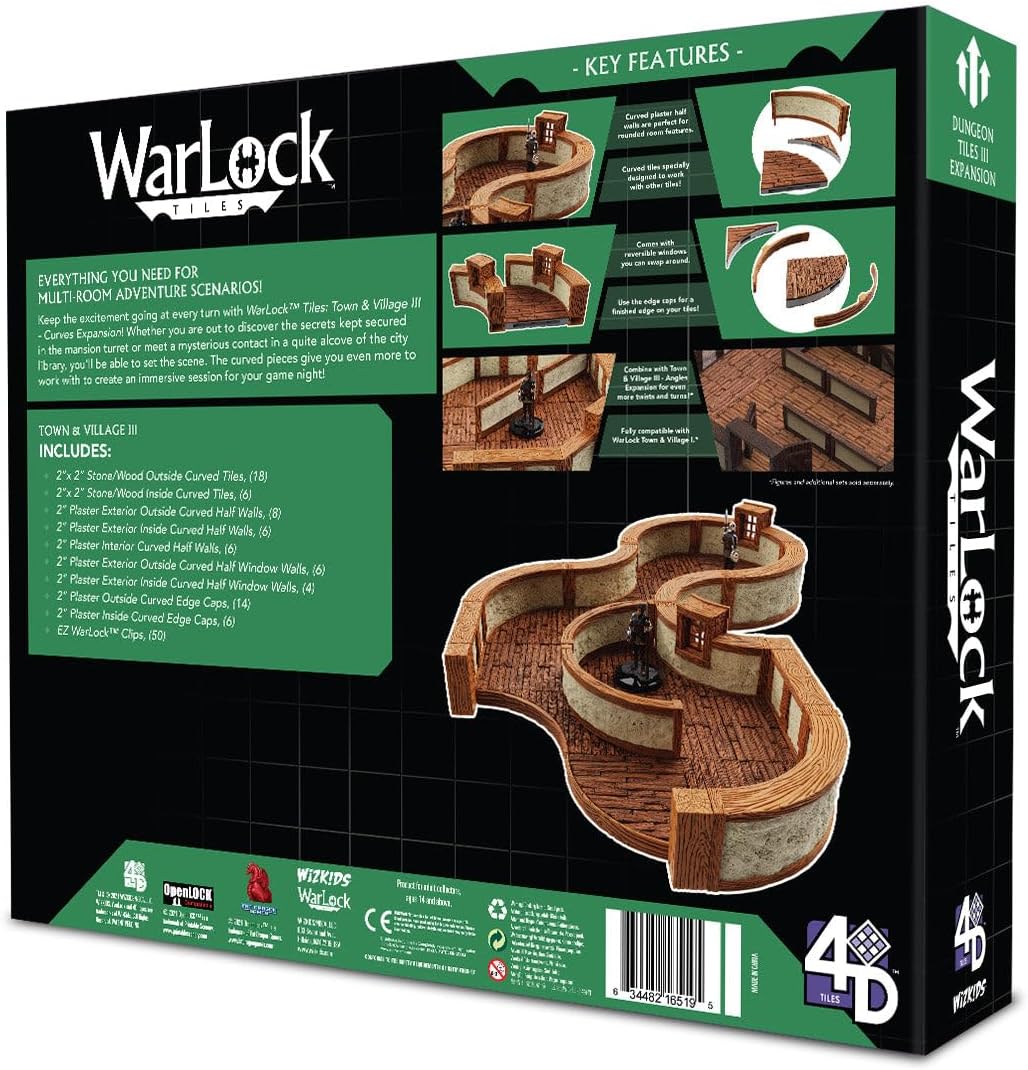 WizKids LLC, Warlock Tiles: Town & Village III - Curves, Accessory, Ages 14+ WarLock Tiles: Town & V