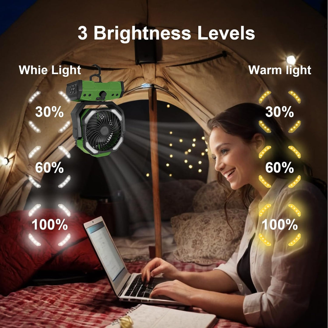 ELZO 30000mAh Camping Ventilator, Wiederaufladbarer Tischventilator USB Ventilator mit LED Licht & H