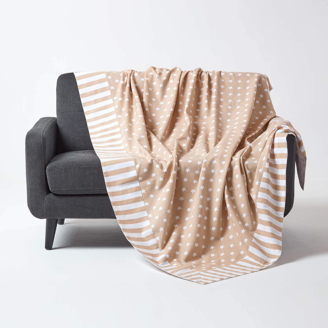 Homescapes Patchwork-Tagesdecke mit Sterne-Muster, beige, gemusterteter Bettüberwurf aus 100% Baumwo