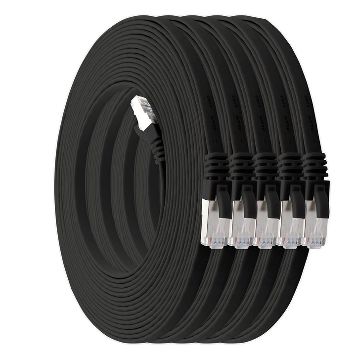 1aTTack.de 10m - schwarz - 5 Stück Cat7 Flachkabel Netzwerkkabel Cat 7 Rohkabel Gigabit Lan (10Gbit/
