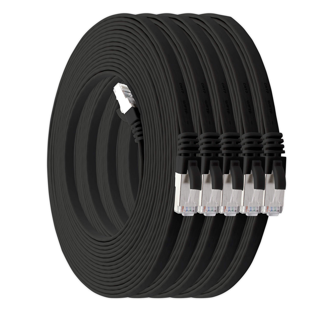 1aTTack.de 3,0 m - schwarz - 5 Stück Cat7 Flachkabel Netzwerkkabel Cat 7 Rohkabel Gigabit Lan (10Gbi