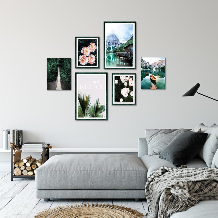 Novart Wandbilder Set See Berge Natur - KEIN EXTRA RAHMEN BENÖTIGT - Modern Deko - Wohnzimmer Schlaf
