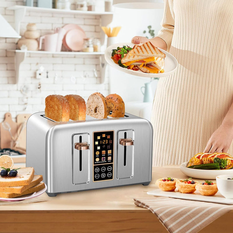 SEEDEEM Toaster 4 Slice, Stainless Toaster LCD Display&Touch Button, 50% Faster Heating Speed, 1.5&