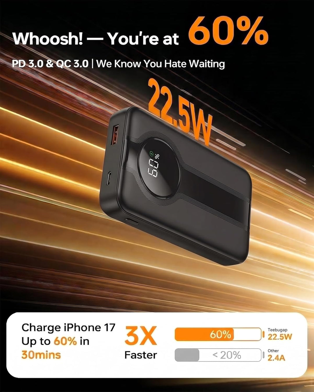Power Bank 20000mah PD22.5W Schnellladefunktion Powerbank Externe Handyakkus Mini Powerbank mit Kabe