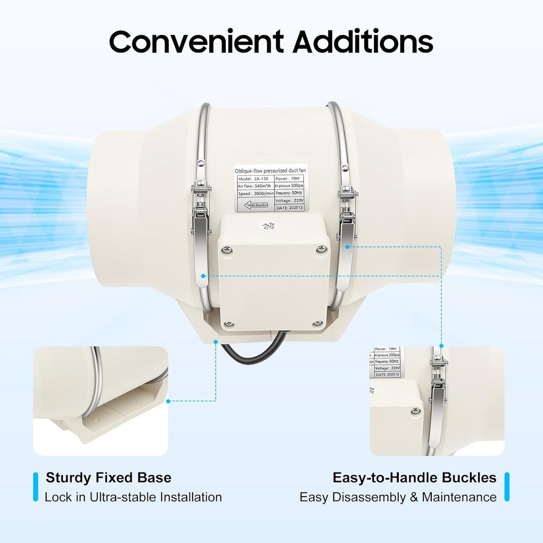 Inline-Kanalventilator 70W 540m³/h Abluftventilator leise für Bad Küche Keller