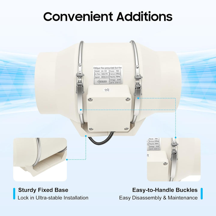 Inline-Kanalventilator 70W 540m³/h Abluftventilator leise für Bad Küche Keller