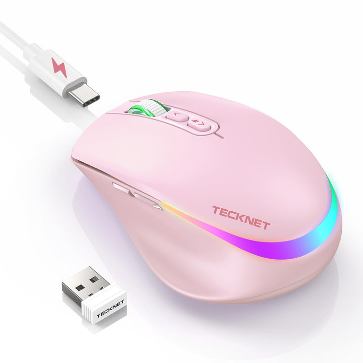TECKNET Kabellose Maus mit Jiggler, 4800 DPI Wiederaufladbar Ergonomische Maus, 6 DPI-Einstellungen