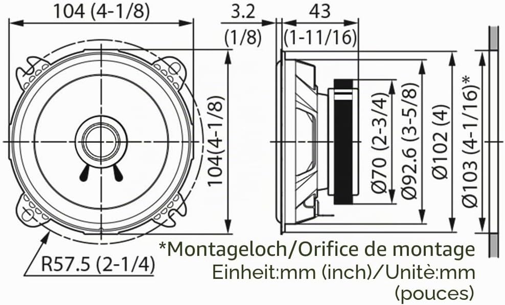 Kenwood KFC-S1056 Doppelkonus-Lautsprecher, 100 mm schwarz