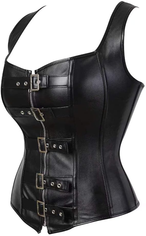 Corsage Korsett Gothic Bustier mit träger Leder Vollbrust Steampunk top Burlesque Halloween XS Schwa