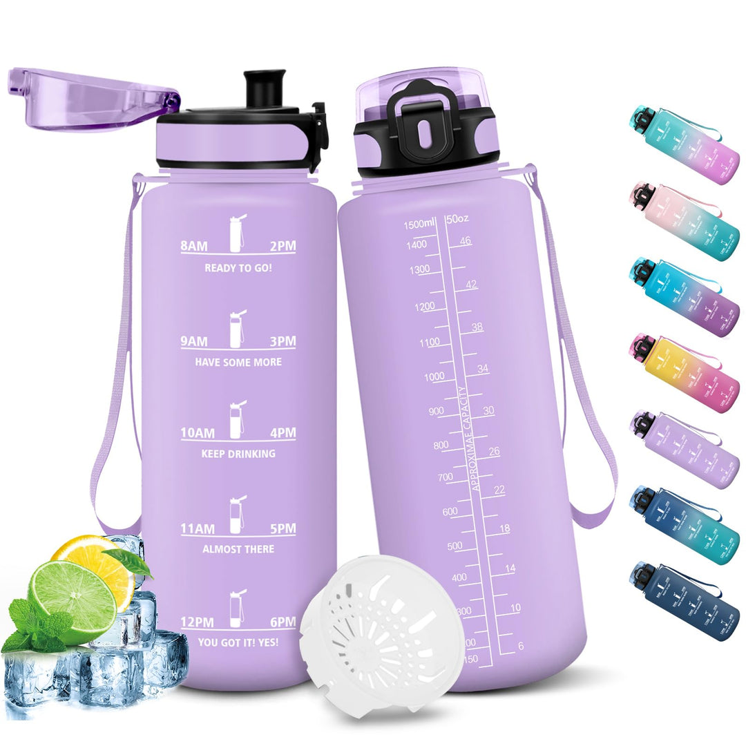 HoneyHolly Trinkflasche 1500ML, Auslaufsicher mit Zeitmarkierung, Water Bottle, Trinkflaschen mit Fi