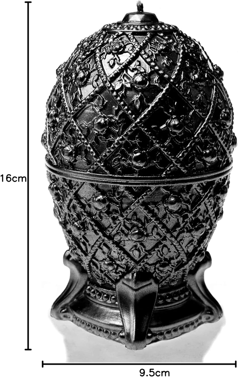 Candellana Kerze Mittleres Faberge-Ei Low Poly, Höhe: 16 cm, Handgemacht in der EU (Black Metallic),