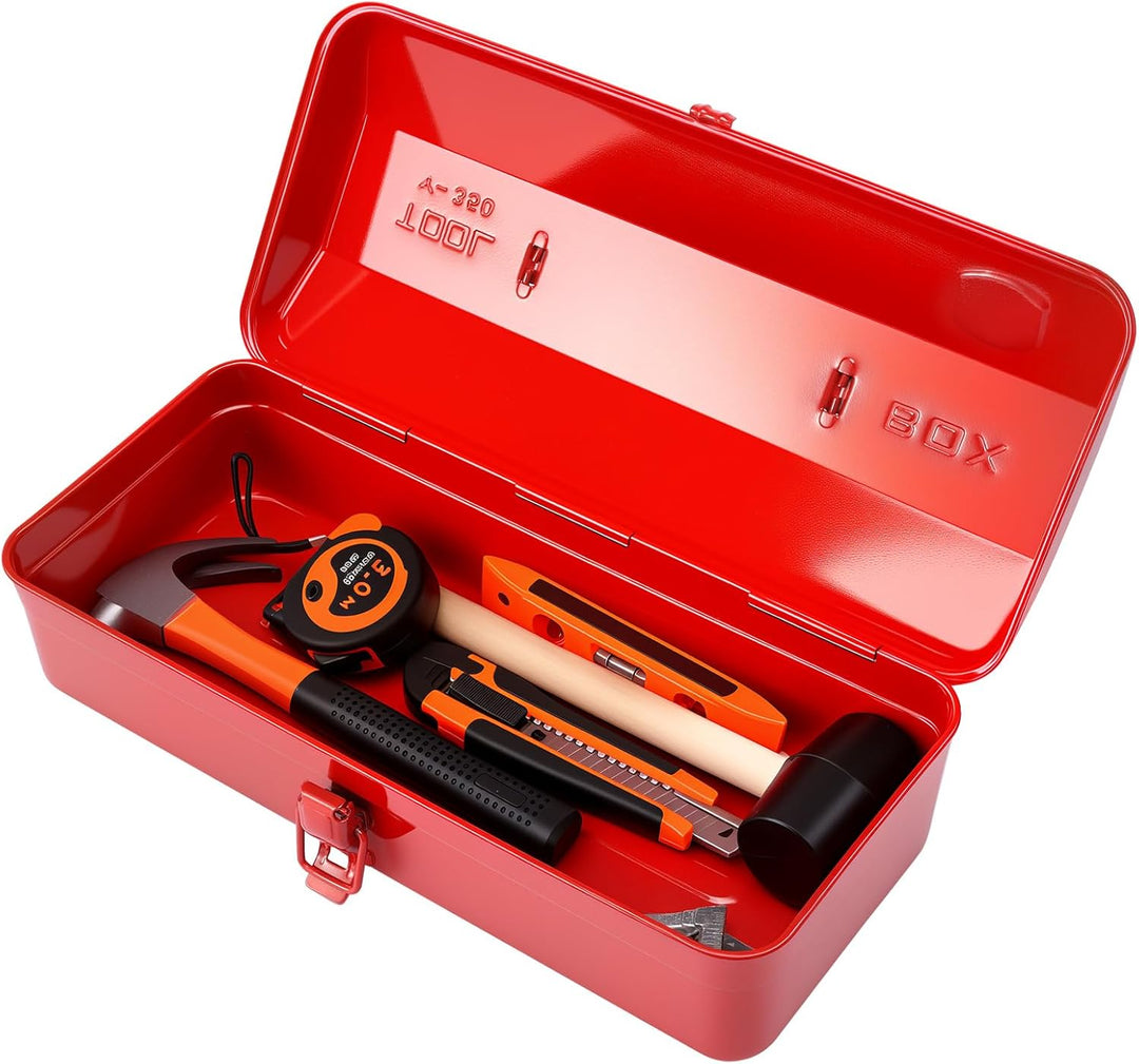 Werkzeugkoffer leer Gross Werkzeugbox 37×16×12cm Robust Langlebig Metall Werkzeugkasten mit Tragegri