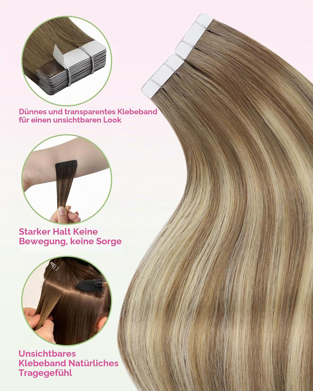 YoungSee Tape Extensions Echthaar Ombre 30 cm Echthaar Extensions Tape Ombre Tape in Haarverlangerun