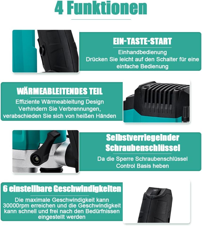 STANEW Oberfräse (1200 W, 6 Geschwindigkeiten 16000-30000 U/min, Ø 6 und 8 mm), Professional Vertica
