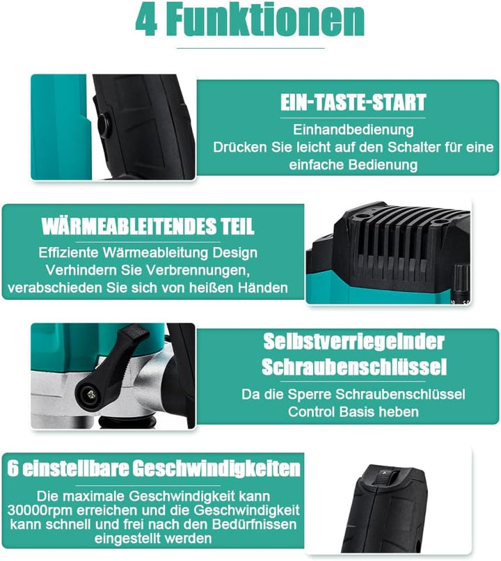 STANEW Oberfräse (1200 W, 6 Geschwindigkeiten 16000-30000 U/min, Ø 6 und 8 mm), Professional Vertica