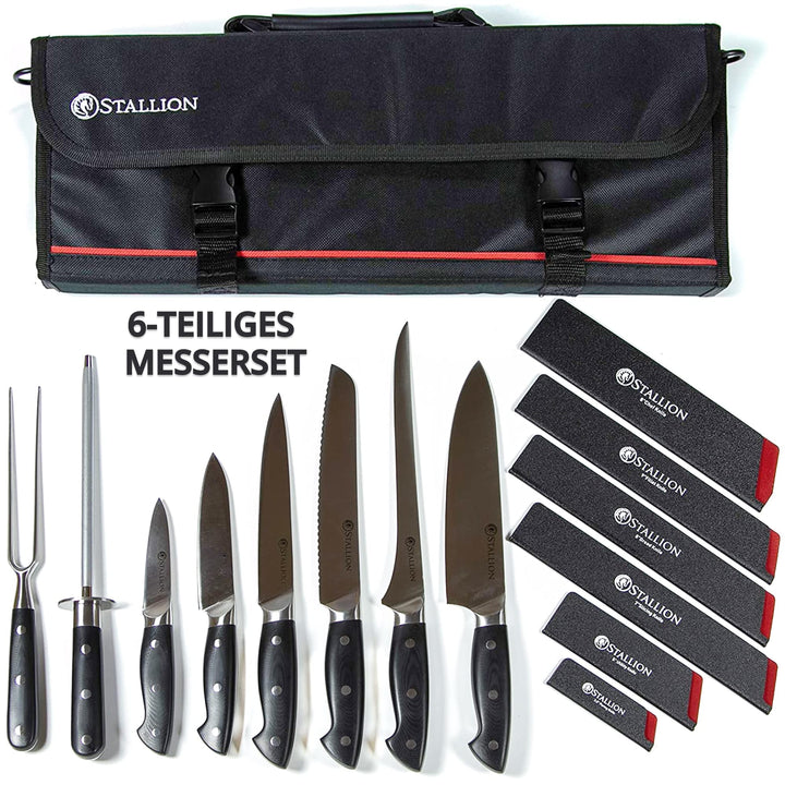 Stallion Professional Koch Messerset mit Tasche - 6 tlg. Profi Messerset mit Messertasche für Köche
