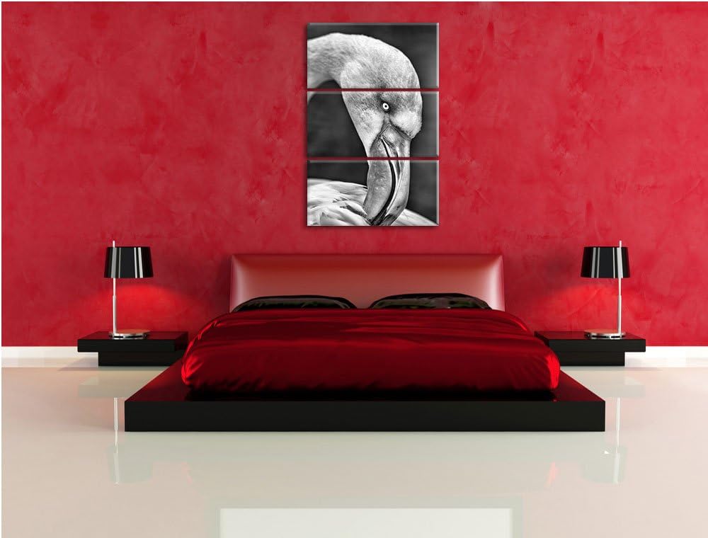 Pixxprint Flamingo beim Putzen als Leinwandbild/Grösse: 3 Teilig (120x80) cm/Wandbild/Kunstdruck/fer