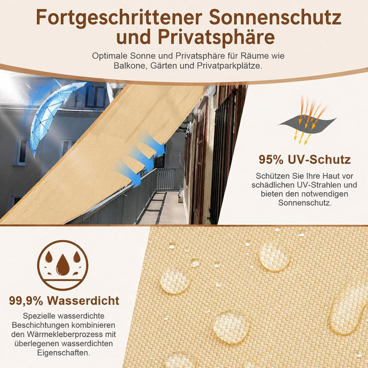 ABIUBIU Sonnensegel 3x4m, wasserdichtes Sonnensegel mit 95% UV-Schutz, ausgestattet mit Ringen aus E