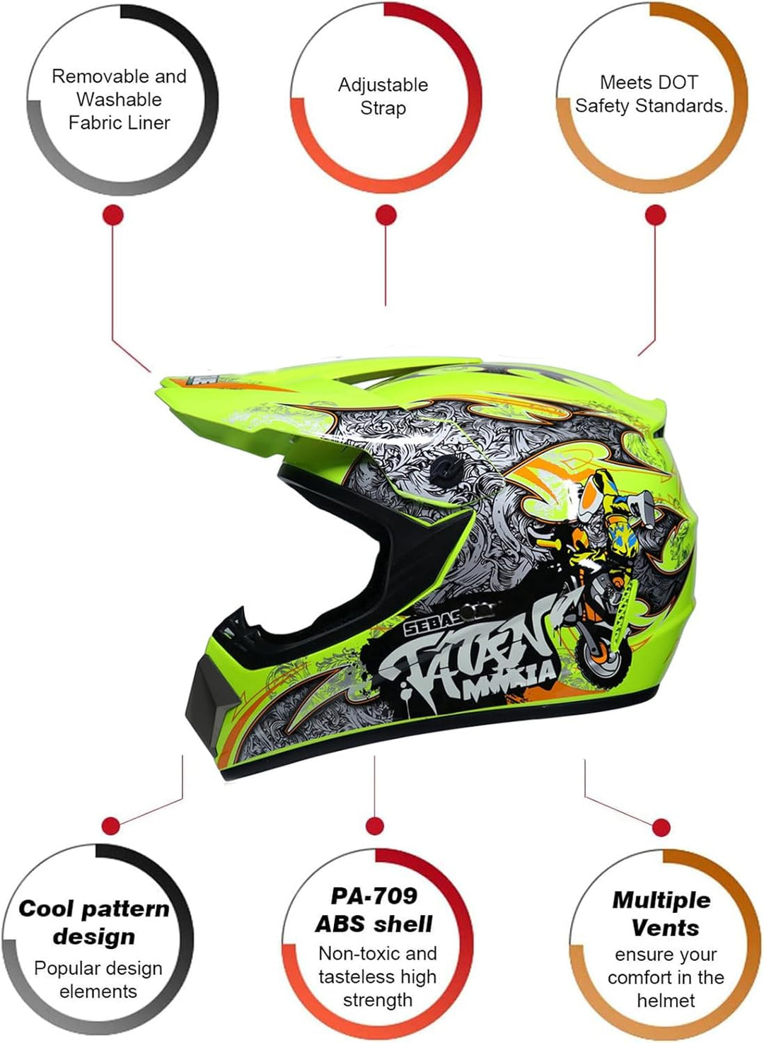 Downhill Motorradhelm Kinder, Helm Set Herren ATV Motorradhelm D.O.T Zertifizierter Helm Mit Brille
