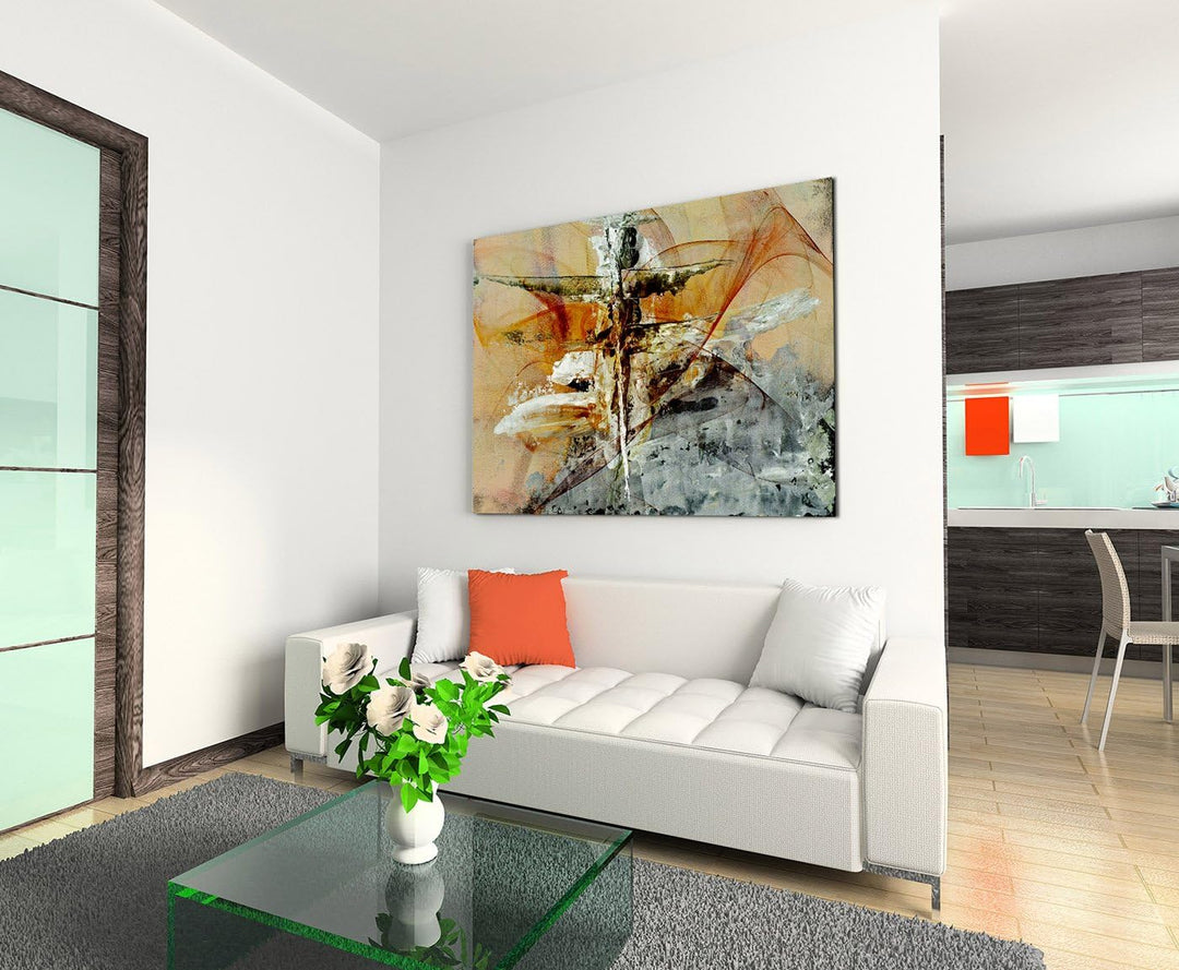 Paul Sinus Art 80x60cm Fotoleinwand Leinwanddruck Kunstdruck Wandbild beige grau rot Farbschlieren