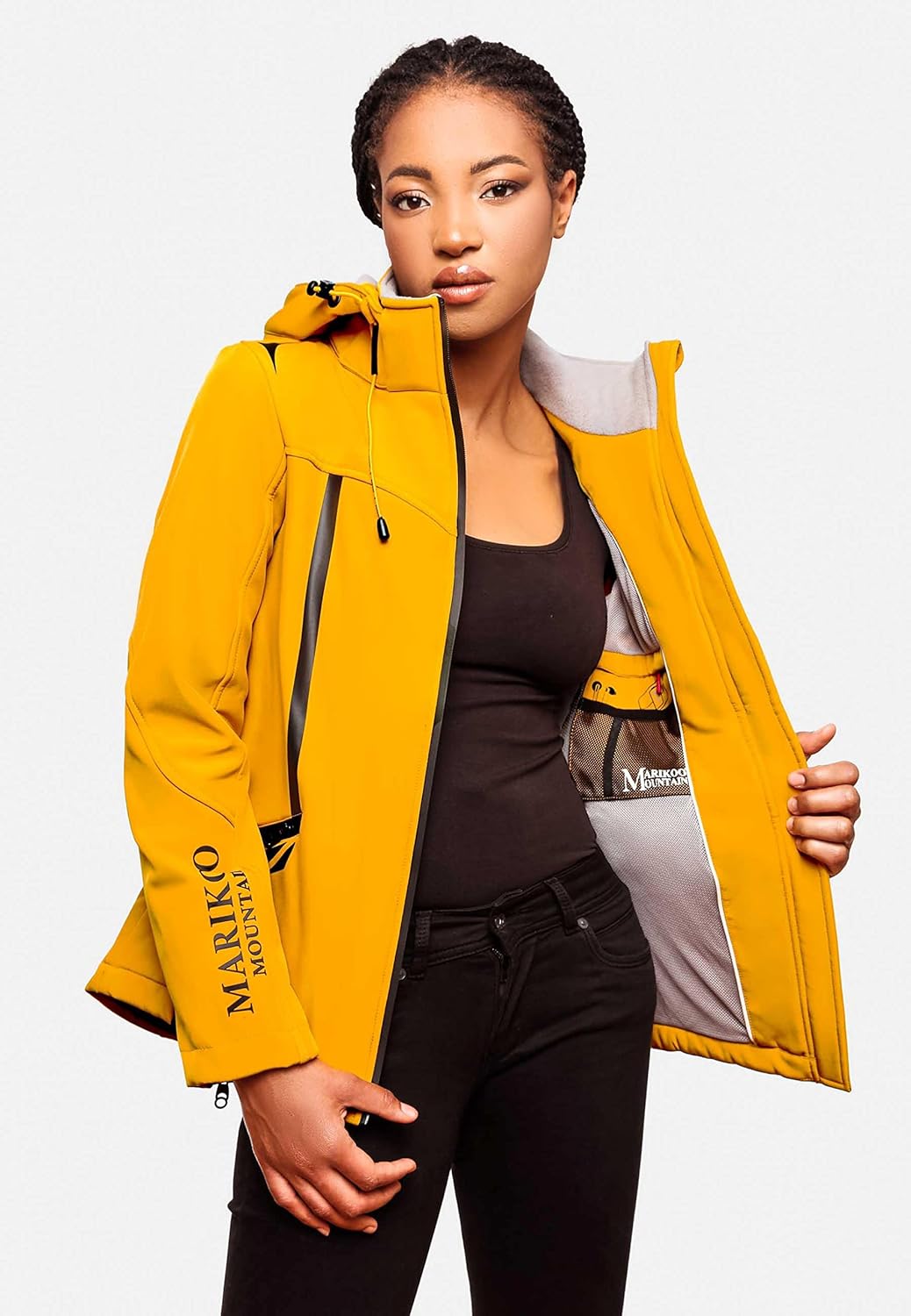 MARIKOO Damen Softshelljacke wasserdichte Funktionsjacke mit Abnehmbarer Kapuze Mount-Cho-Oyu XS Amb