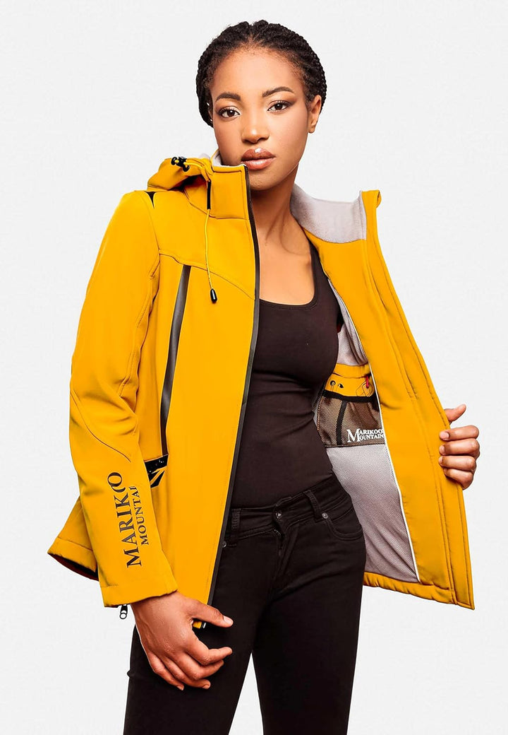 MARIKOO Damen Softshelljacke wasserdichte Funktionsjacke mit Abnehmbarer Kapuze Mount-Cho-Oyu XS Amb