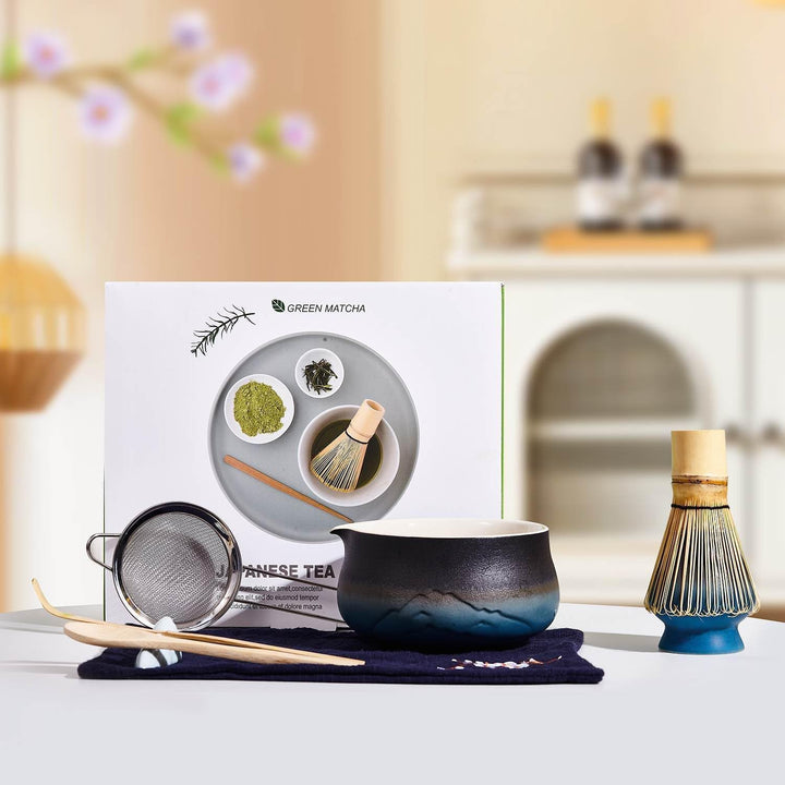 Matcha Set - 8 Stück Matcha Besen Tea Set, Matcha-Schale mit Ausgiesser, Bambus Matcha Whisk, Schauf