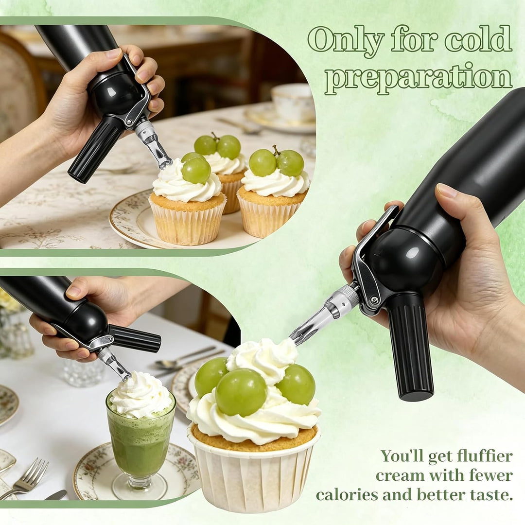 Sahnespender, Sahnesyphon, Sahnespender Edelstahl 500ml, Espuma Flasche, für Sahne, Schlagsahne, Mou