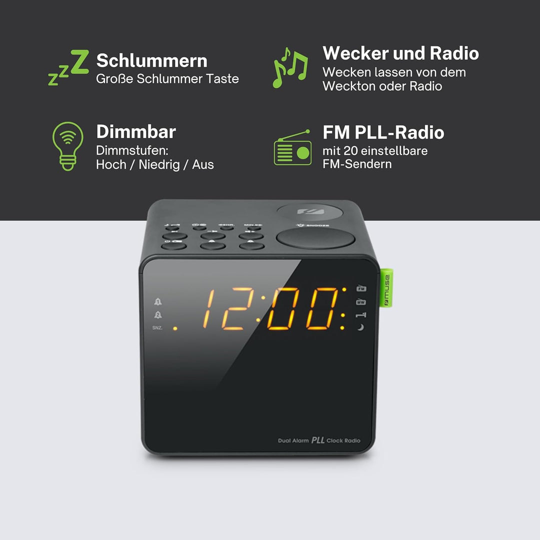 Muse M-187 Radiowecker mit Zwei Weckzeiten, Dimmer und grossem Display