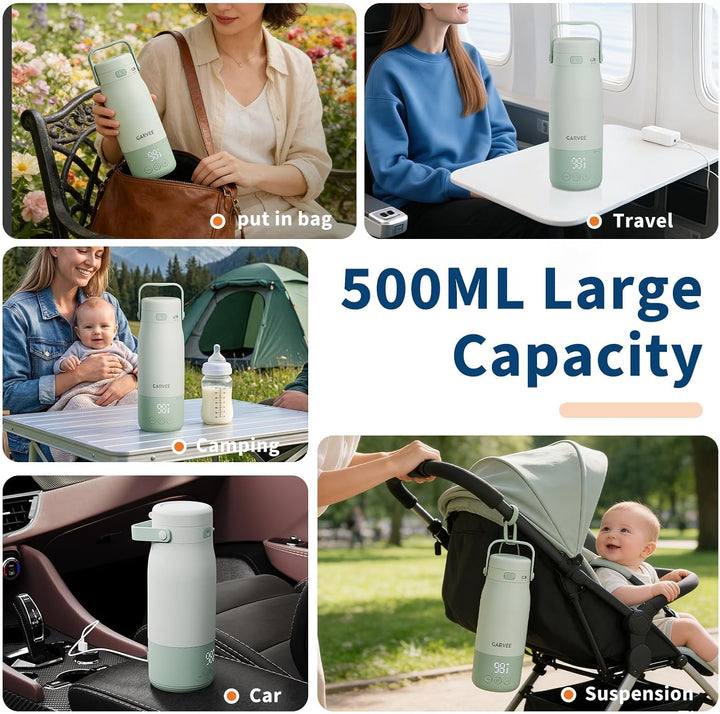 Baby Flaschenwärmer Unterwegs, Mobiler Milcherwärmer Mit Akku, 500ml, LED-Anzeige, 1°c Präzise Kontr